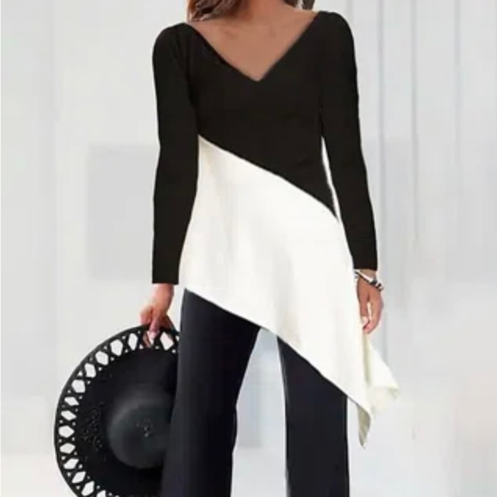 Black & white, 2 piece outfit with dresses feel and color blocking.
